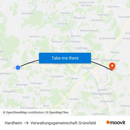 Hardheim to Verwaltungsgemeinschaft Grünsfeld map