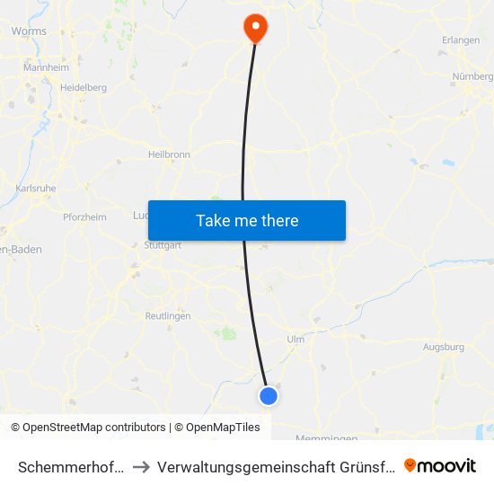 Schemmerhofen to Verwaltungsgemeinschaft Grünsfeld map