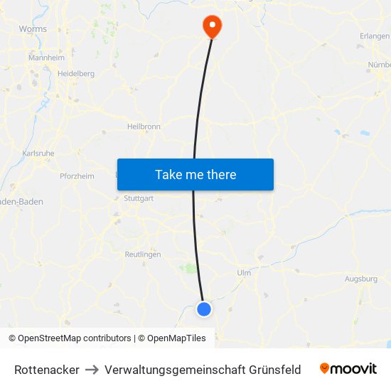 Rottenacker to Verwaltungsgemeinschaft Grünsfeld map
