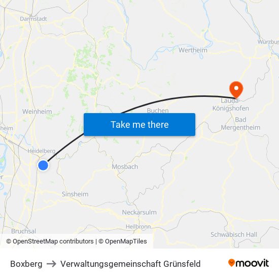 Boxberg to Verwaltungsgemeinschaft Grünsfeld map