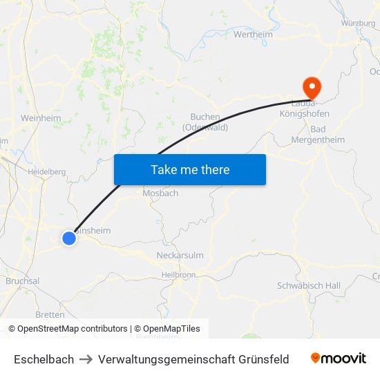 Eschelbach to Verwaltungsgemeinschaft Grünsfeld map