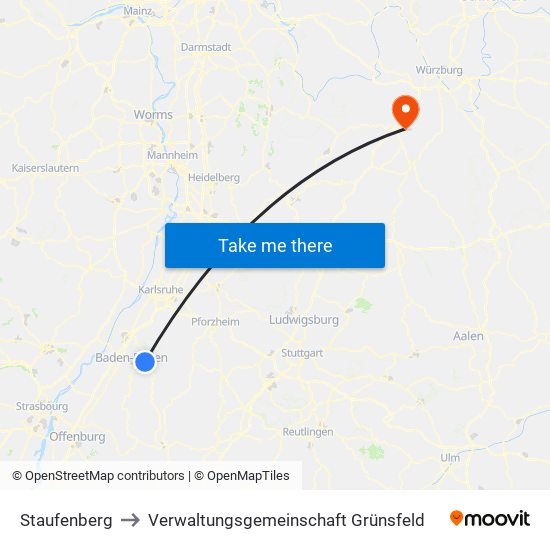 Staufenberg to Verwaltungsgemeinschaft Grünsfeld map