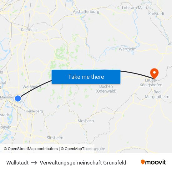 Wallstadt to Verwaltungsgemeinschaft Grünsfeld map