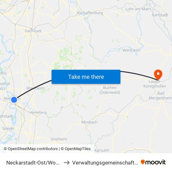 Neckarstadt-Ost/Wohlgelegen to Verwaltungsgemeinschaft Grünsfeld map