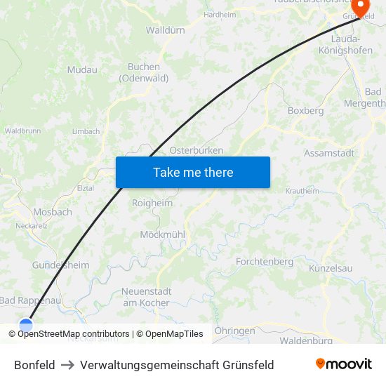 Bonfeld to Verwaltungsgemeinschaft Grünsfeld map