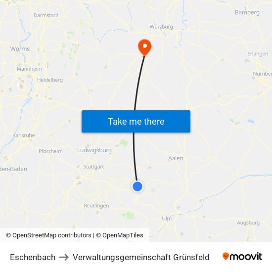 Eschenbach to Verwaltungsgemeinschaft Grünsfeld map