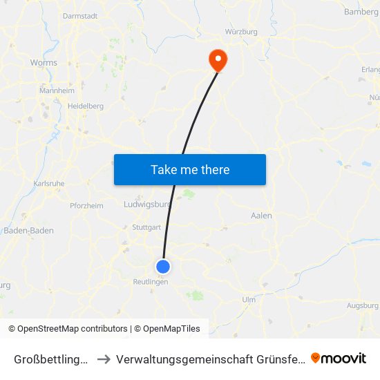 Großbettlingen to Verwaltungsgemeinschaft Grünsfeld map