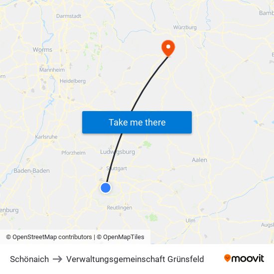 Schönaich to Verwaltungsgemeinschaft Grünsfeld map