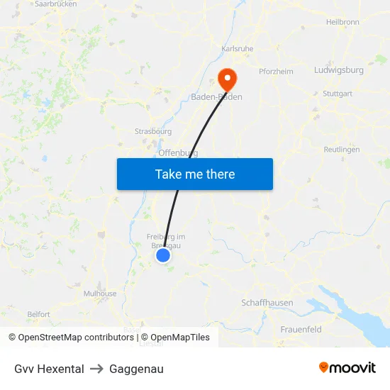 Gvv Hexental to Gaggenau map