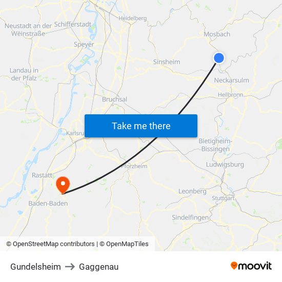 Gundelsheim to Gaggenau map