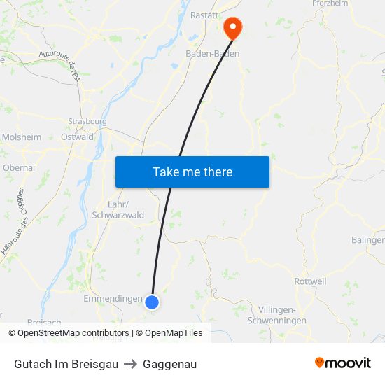 Gutach Im Breisgau to Gaggenau map