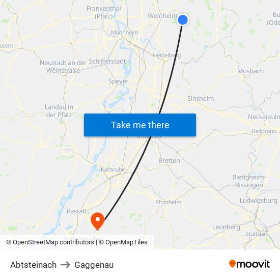 Abtsteinach to Gaggenau map