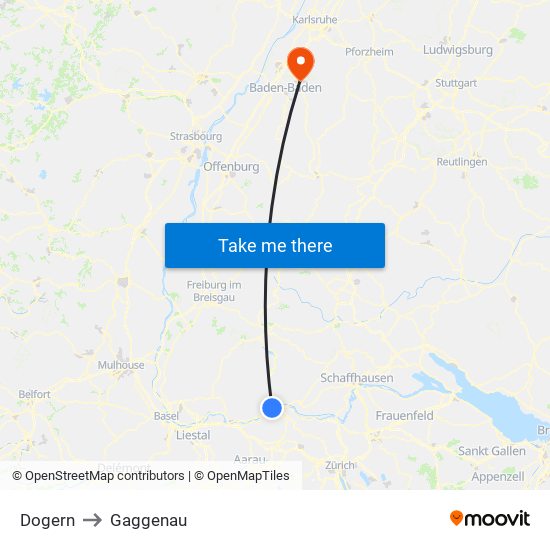 Dogern to Gaggenau map