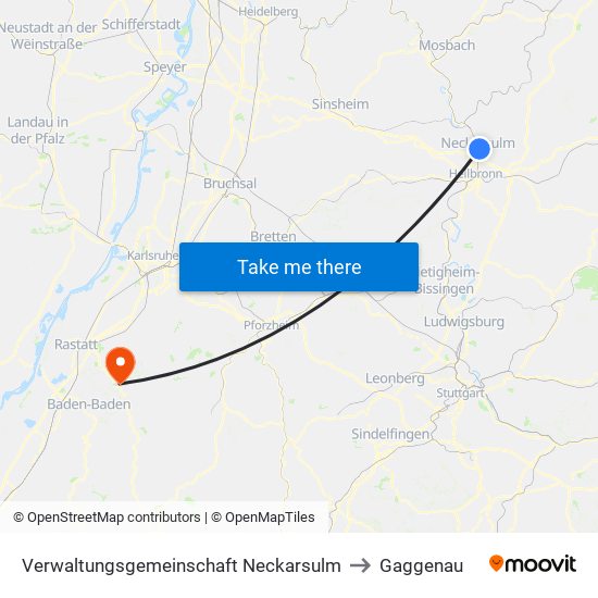 Verwaltungsgemeinschaft Neckarsulm to Gaggenau map