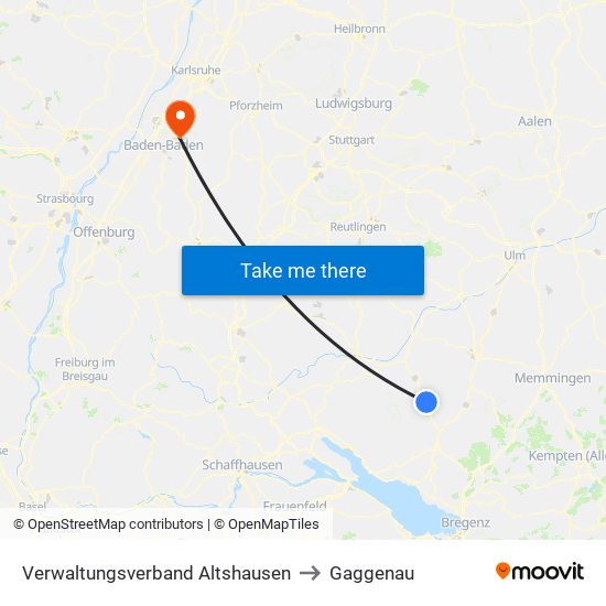 Verwaltungsverband Altshausen to Gaggenau map
