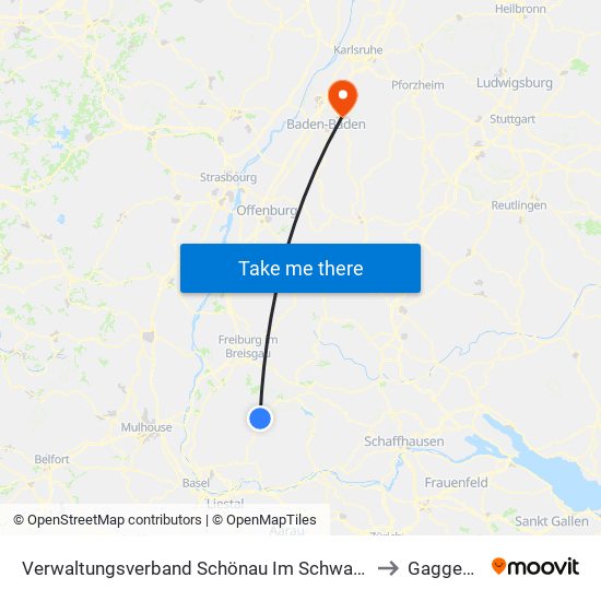 Verwaltungsverband Schönau Im Schwarzwald to Gaggenau map