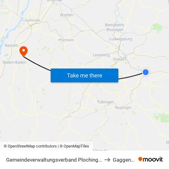 Gemeindeverwaltungsverband Plochingen to Gaggenau map