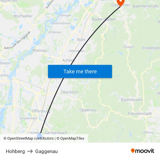 Hohberg to Gaggenau map