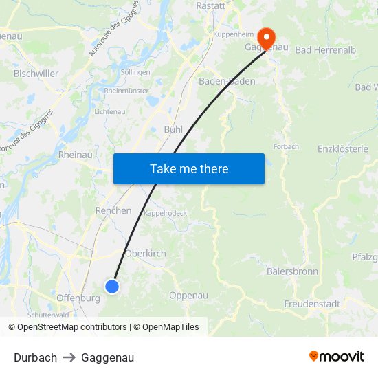 Durbach to Gaggenau map