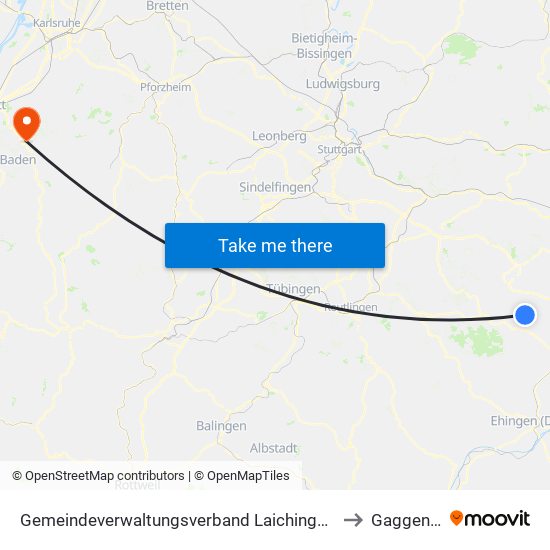Gemeindeverwaltungsverband Laichinger Alb to Gaggenau map