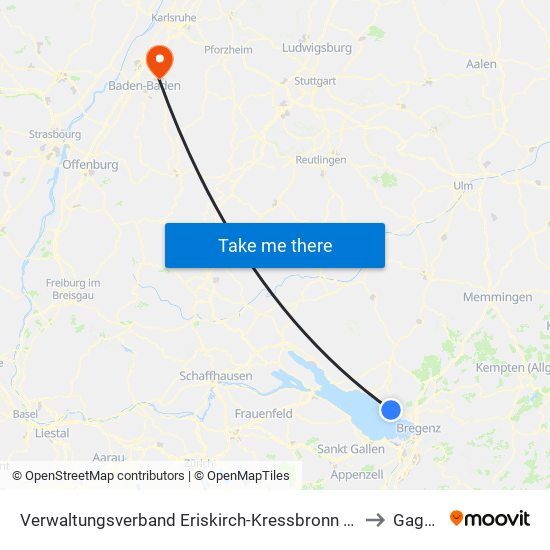 Verwaltungsverband Eriskirch-Kressbronn am Bodensee-Langenargen to Gaggenau map