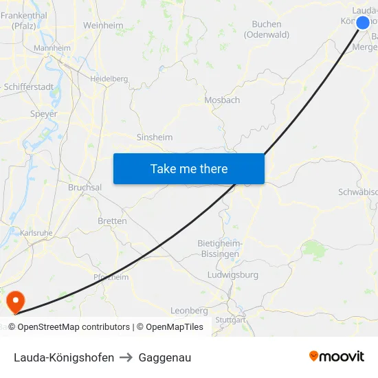 Lauda-Königshofen to Gaggenau map