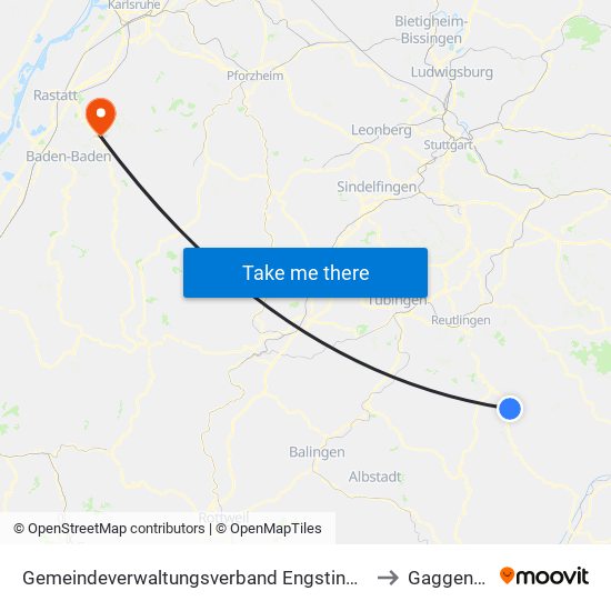 Gemeindeverwaltungsverband Engstingen to Gaggenau map