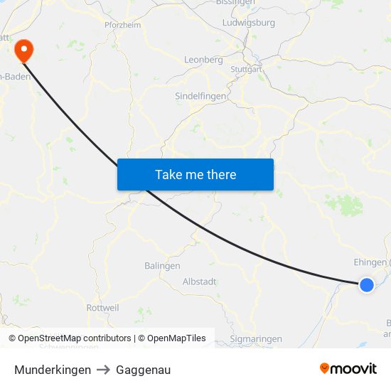 Munderkingen to Gaggenau map