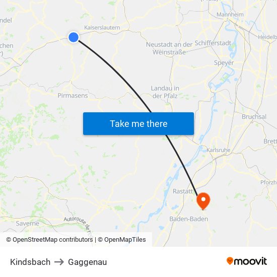 Kindsbach to Gaggenau map