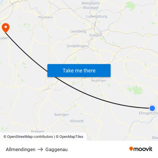 Allmendingen to Gaggenau map