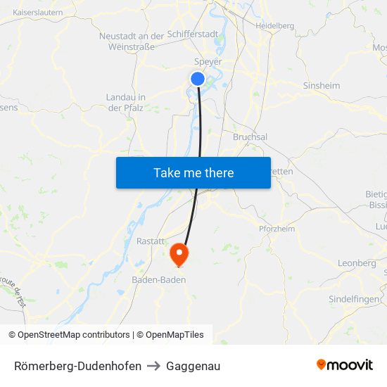 Römerberg-Dudenhofen to Gaggenau map