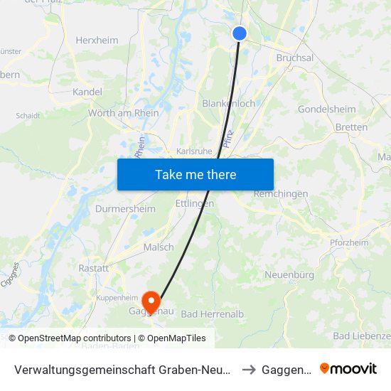 Verwaltungsgemeinschaft Graben-Neudorf to Gaggenau map