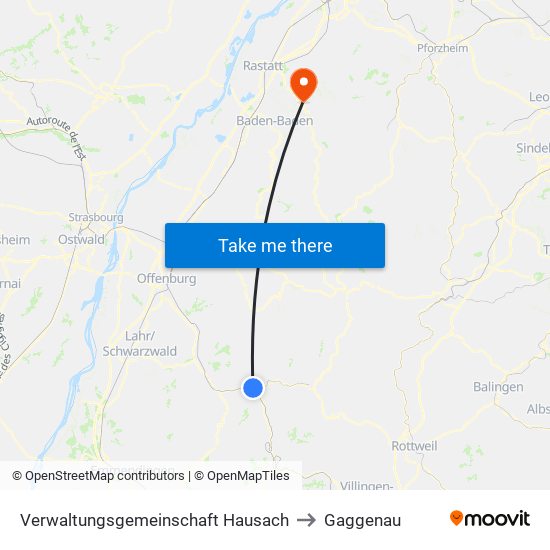 Verwaltungsgemeinschaft Hausach to Gaggenau map