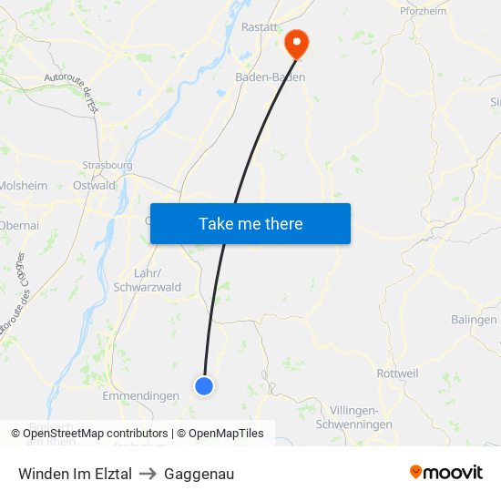 Winden Im Elztal to Gaggenau map