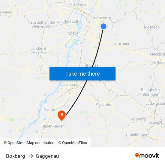 Boxberg to Gaggenau map