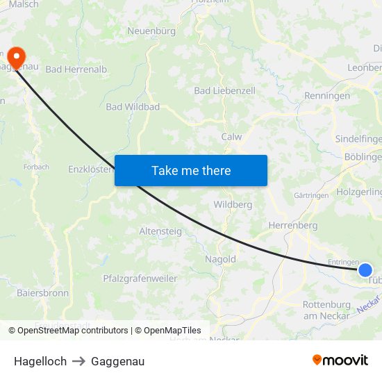 Hagelloch to Gaggenau map