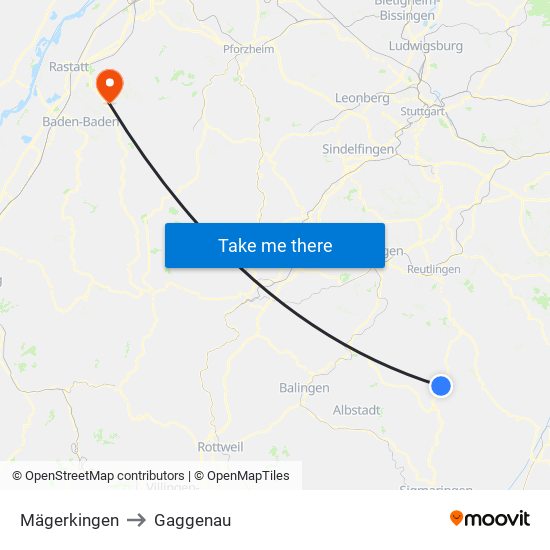 Mägerkingen to Gaggenau map