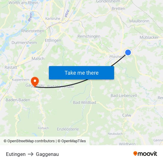 Eutingen to Gaggenau map