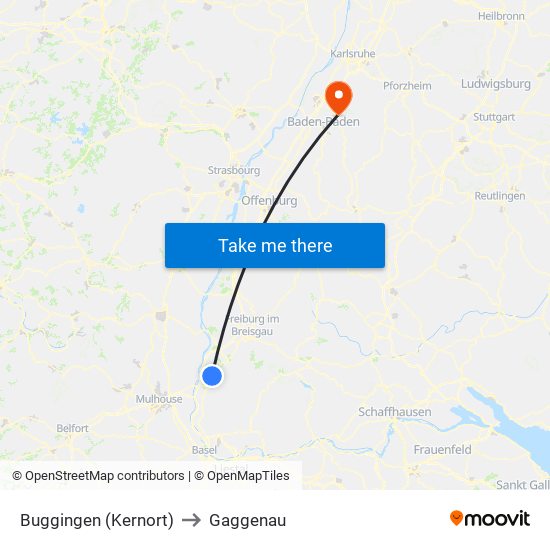 Buggingen (Kernort) to Gaggenau map