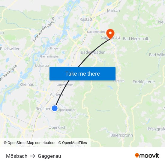 Mösbach to Gaggenau map