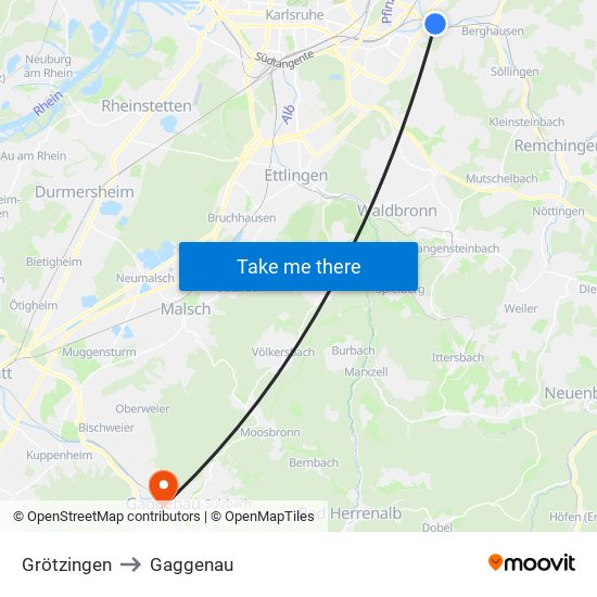 Grötzingen to Gaggenau map