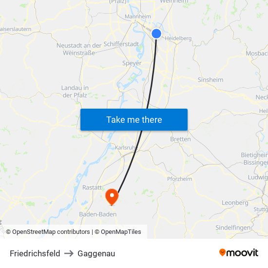Friedrichsfeld to Gaggenau map