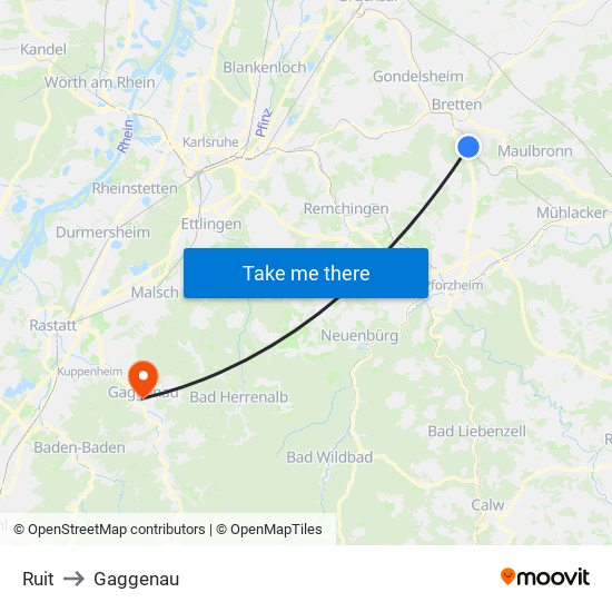 Ruit to Gaggenau map