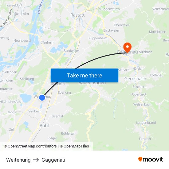 Weitenung to Gaggenau map