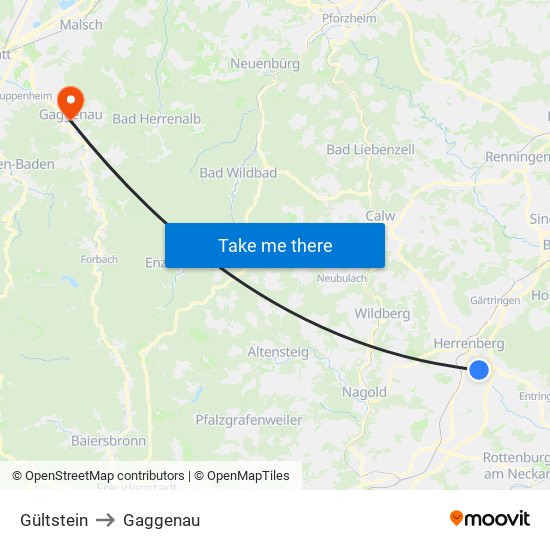 Gültstein to Gaggenau map