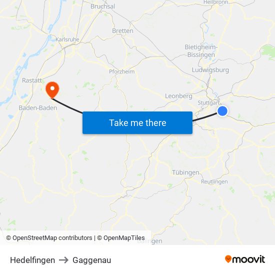 Hedelfingen to Gaggenau map