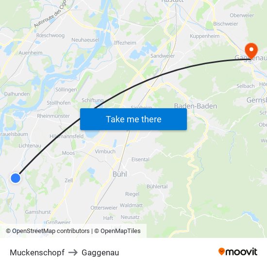 Muckenschopf to Gaggenau map