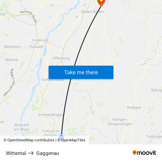 Wittental to Gaggenau map