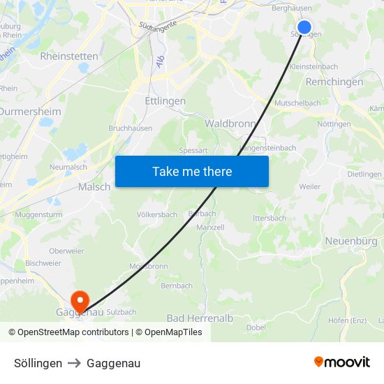 Söllingen to Gaggenau map
