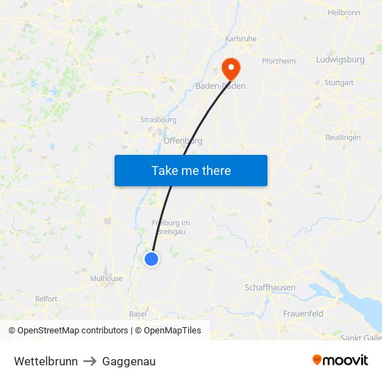 Wettelbrunn to Gaggenau map